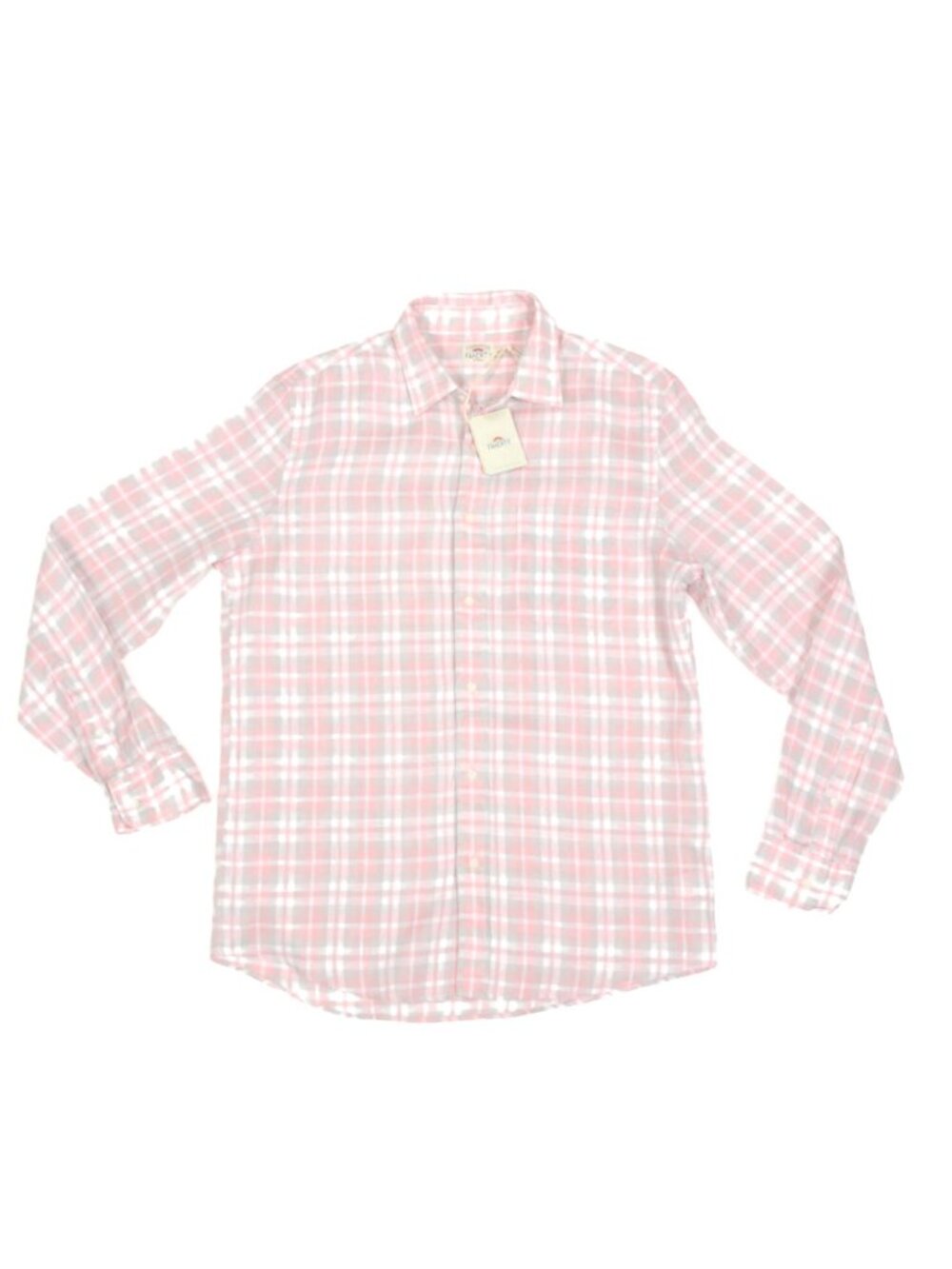New FAHERTY 100% Linen Laguna Rose Pink Gray Plaid Mens Shirt size M NWT /434